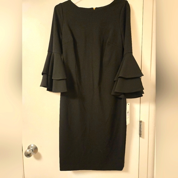 NWT‎ Calvin Klein Black double bell sleeved dress - Picture 1 of 8